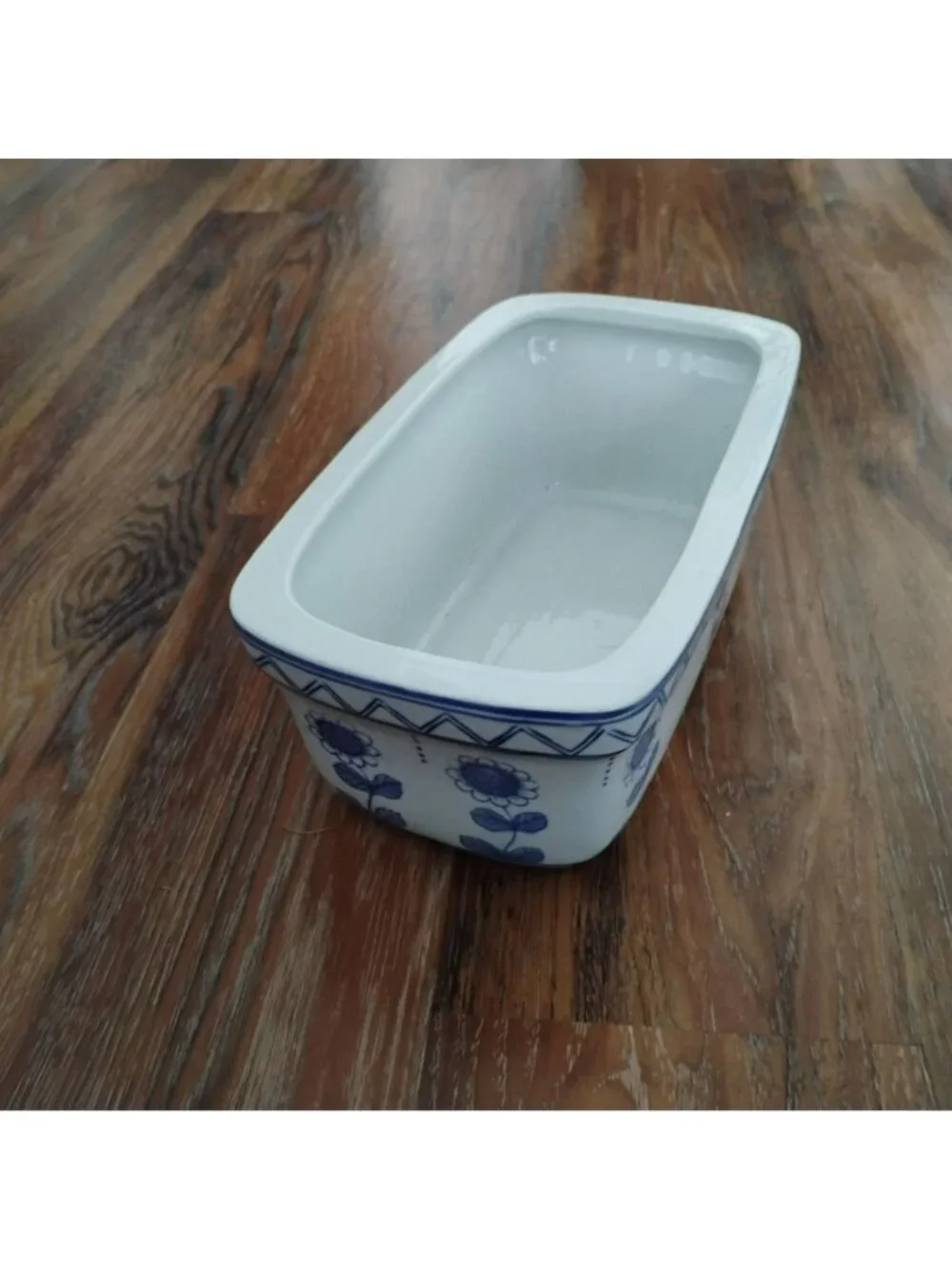 Vintage Pier 1 Blue & White Sunflower Ceramic Planter 11